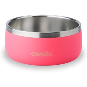 Owala Pet Bowl – Durable Stainless Steel, Food and Water Bowl for Dogs, Cats, and All Pets, Non-Slip Base, 24oz, White (Shy Marshmallow)(Hyper Flamingo)