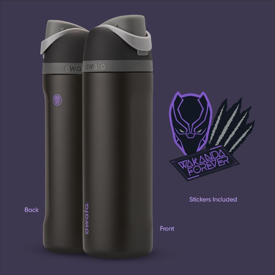 image:imageOwala Marvel FreeSip Stainless Steel Water Bottle 24 oz Black PantherBlack Panther