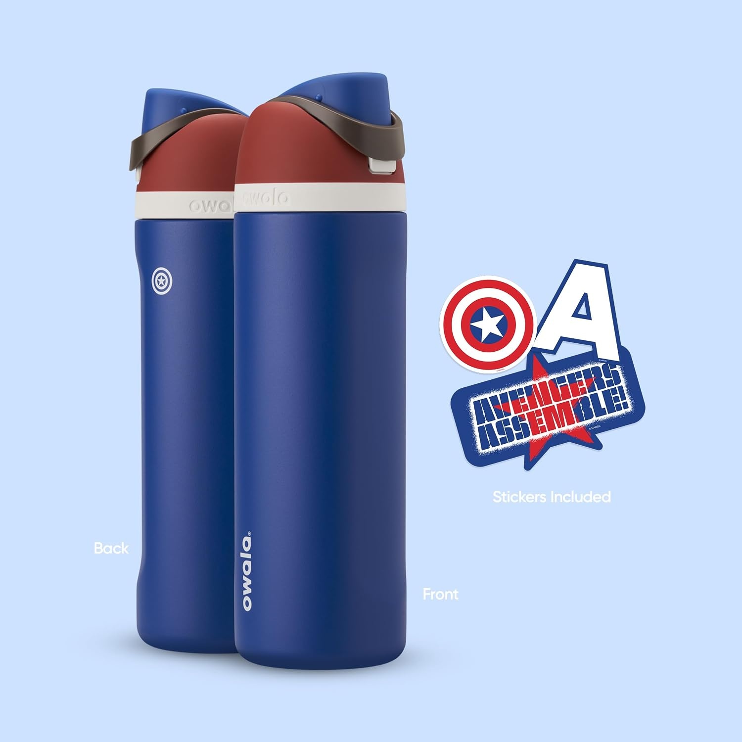 image:imageOwala Marvel FreeSip Stainless Steel Water Bottle 24 oz Black PantherCaptain America