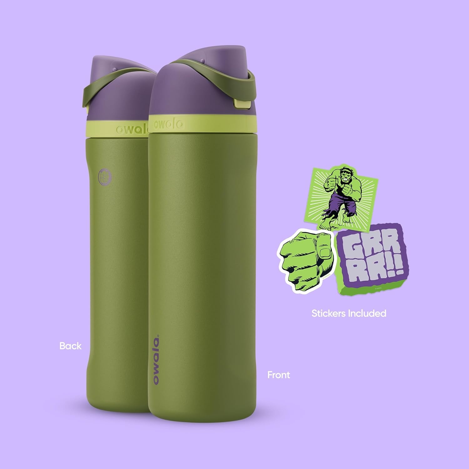 image:imageOwala Marvel FreeSip Stainless Steel Water Bottle 24 oz Black PantherHulk