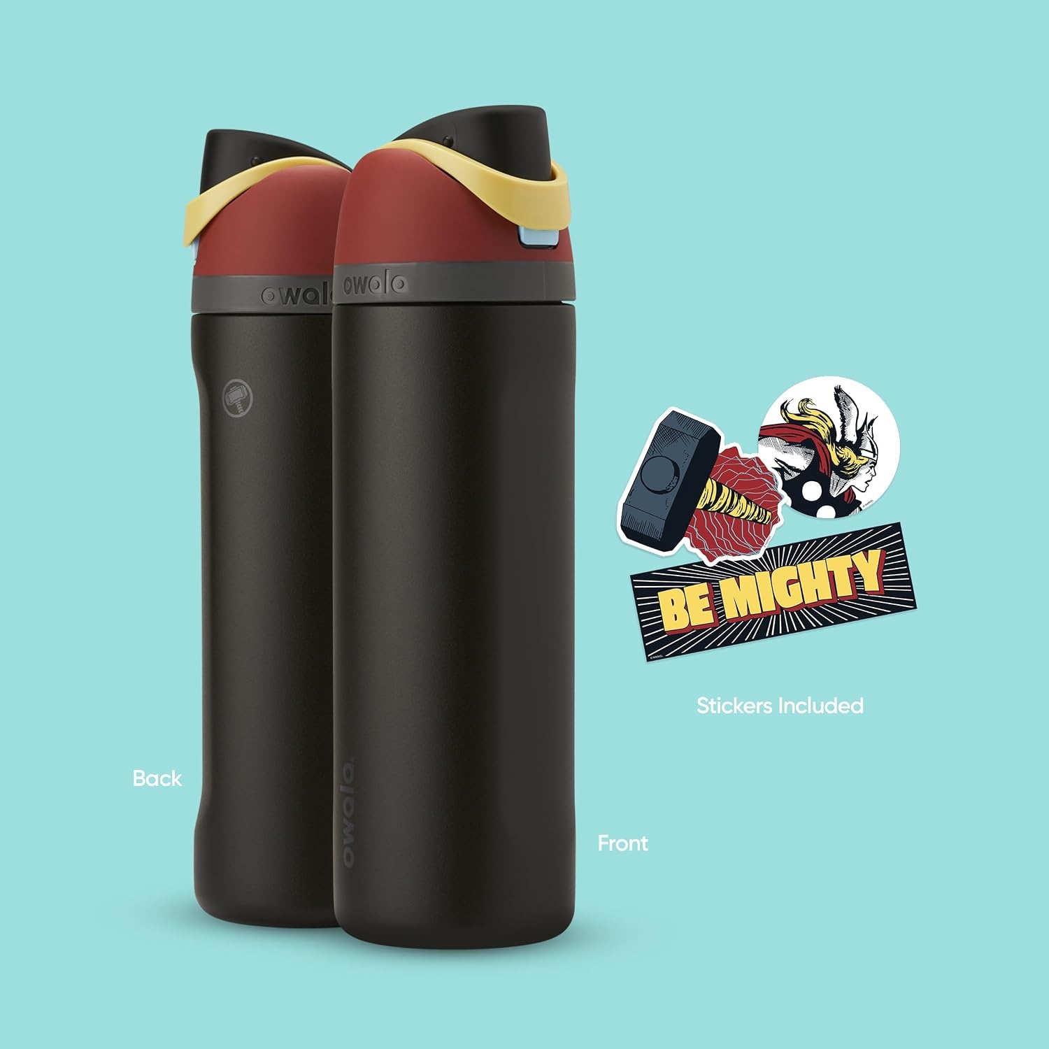 image:imageOwala Marvel FreeSip Stainless Steel Water Bottle 24 oz Black PantherThor