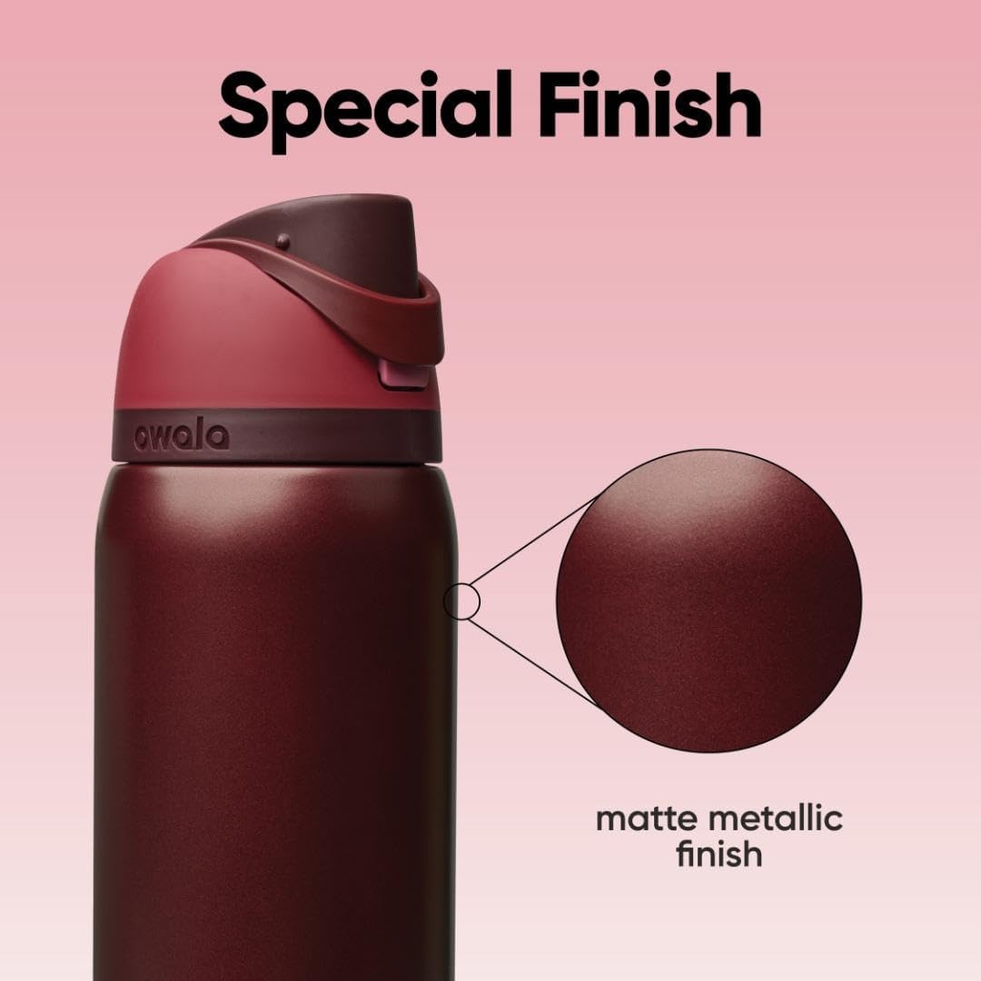 image:imageOwala FreeSip Kids Stainless Steel Water Bottle 16 oz Trail OnBlack Cherry