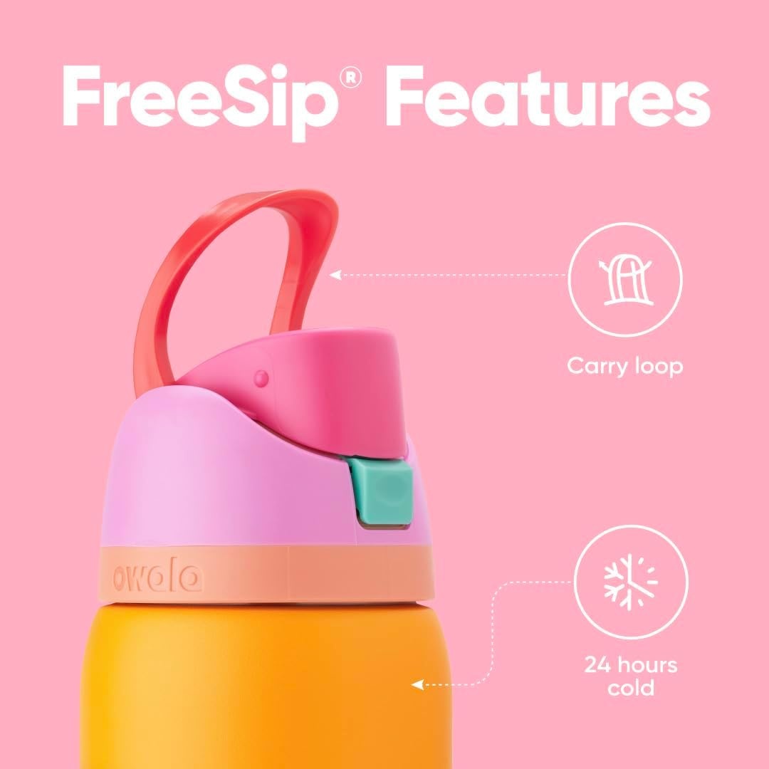 image:imageOwala FreeSip Kids Stainless Steel Water Bottle 16 oz Trail OnTropical