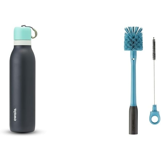 image:imageOwala 24oz FreeSip Twist Insulated Stainless Steel Water Bottle and 2in1 Bottle Brush Cleaner Set Blue