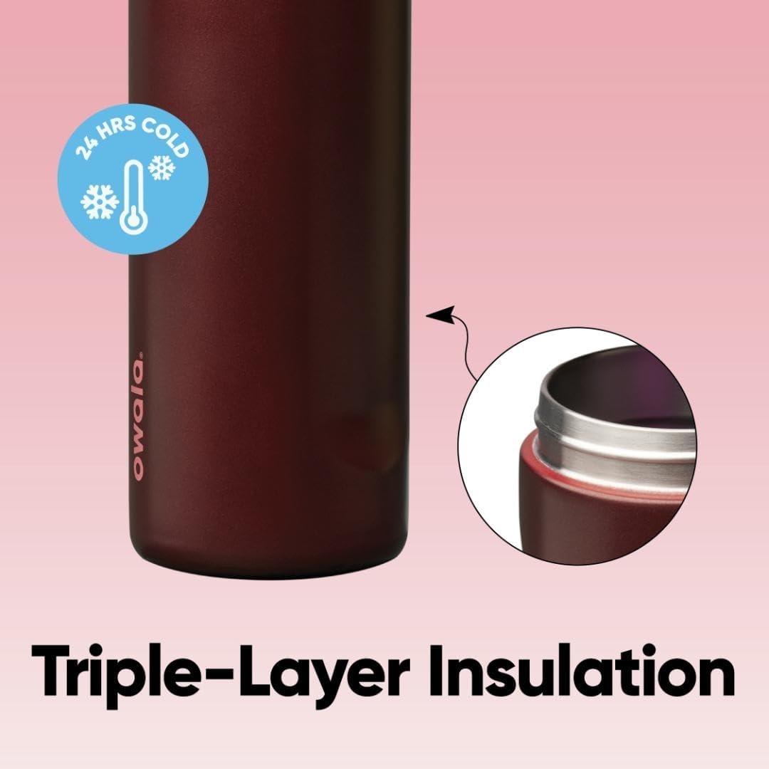 image:imageOwala FreeSip Stainless Steel Water Bottle 32 oz Round We GhostBlack Cherry