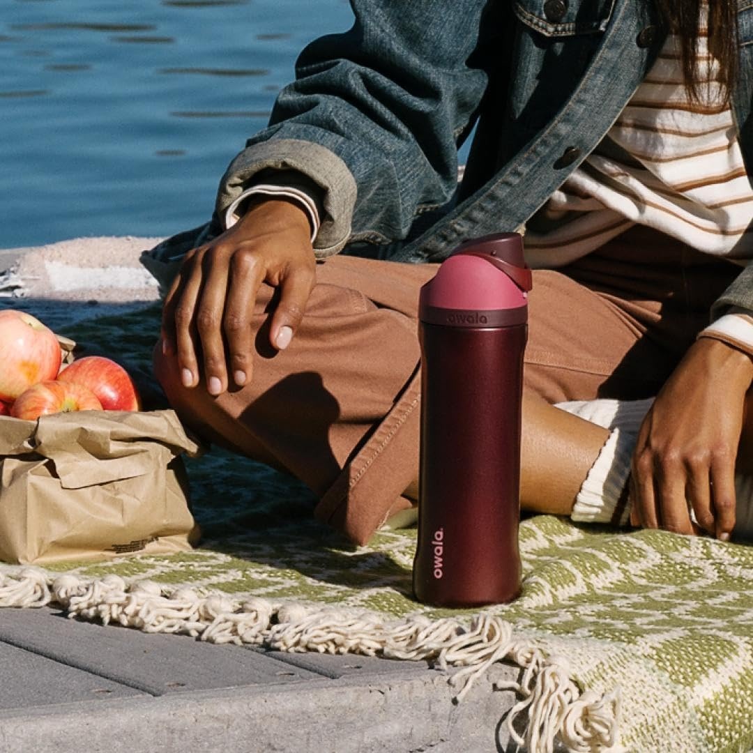 image:imageOwala FreeSip Stainless Steel Water Bottle 32 oz Round We GhostBlack Cherry