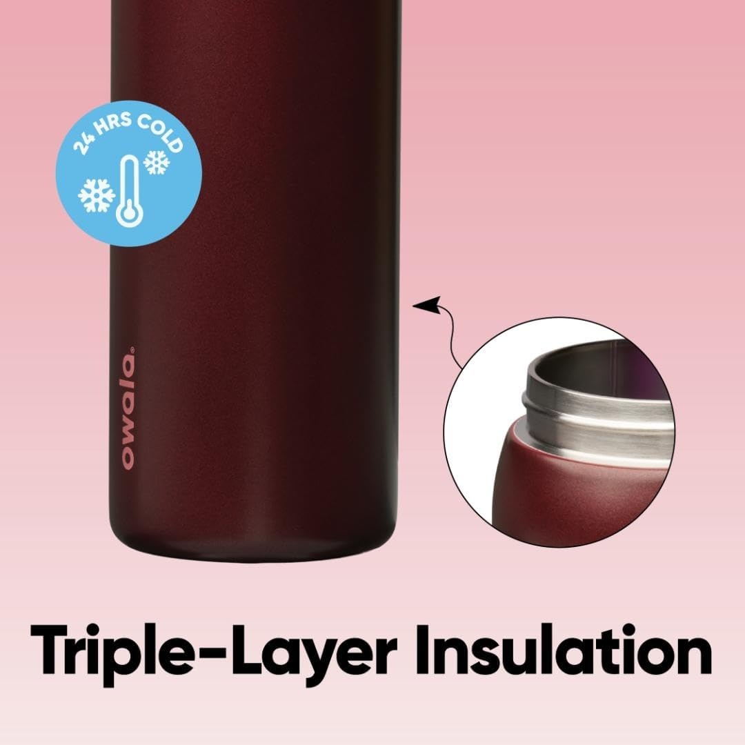 image:imageOwala FreeSip Stainless Steel Water Bottle 32 oz Round We GhostBlack Cherry