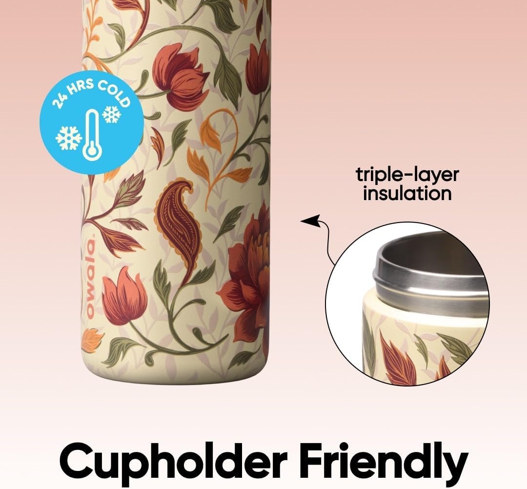 image:imageOwala FreeSip Stainless Steel Water Bottle 32 oz Round We GhostWoodland Boho